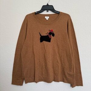 J.Crew Brown Scottish Terrier Teddie Sweater Size XXL Cotton Pullover Dog Print